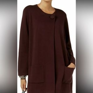 Alfani Women Burgundy One Button Pocketed Sweater Jacket Large